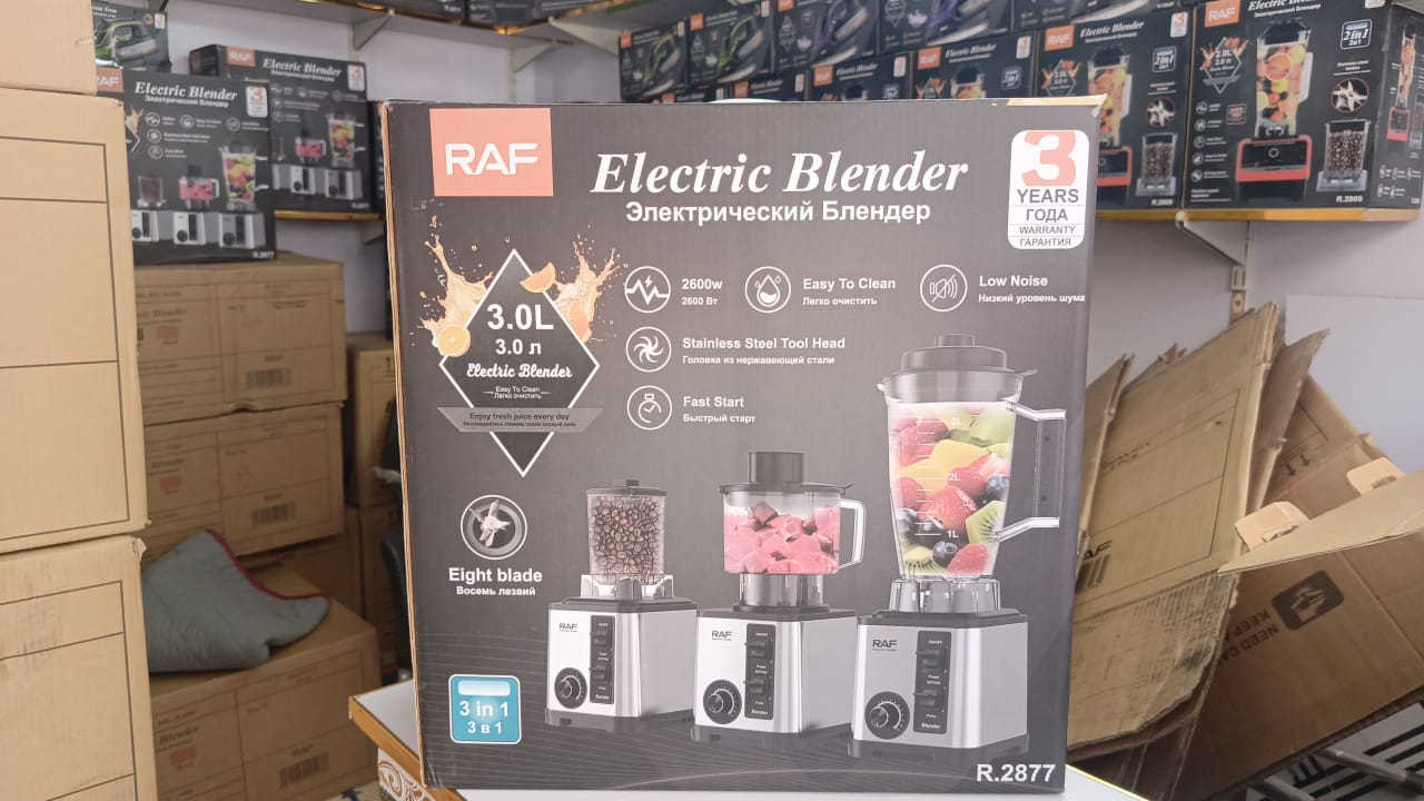 RAF 3-in-1 Heavy Duty Electric Blender –  3L Jar | 8 Blades | Low Noise